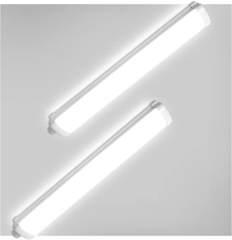 papasbox 2 Stück LED Leuchtstoffröhre 60cm | Feuchtraumleuchte Röhre 20W LED Werkstatt Deckenleuchte Lampe | 6500K Kaltweiß IP65 Wasserdicht Leuchtstofflampe für Keller Werkstatt Garage Küche