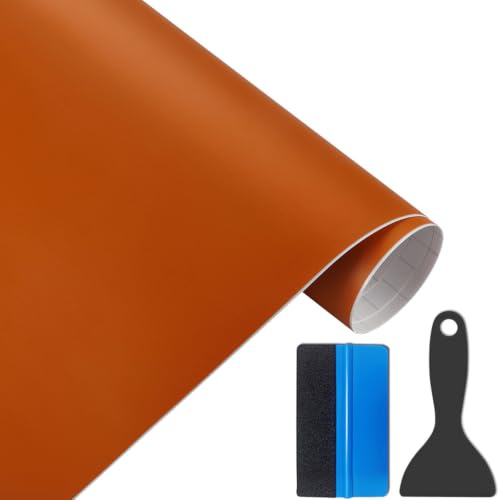 NewL Matte Orange Vinyl Car Wrap DIY Self Adhesive Film 50 x 150 cm | Matte finish, air release channels, heat stretchable, weatherproof, for cars, motorbikes & furniture, laptop, phone decor