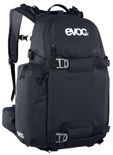 EVOC CP 18 sportryggsäck, lätt trekkingryggsäck (50/50-fördelning för kamera och utrustning, flexibelt höftbälte på ryggsäcken, mått: 17 x 52 x 29 cm, volym: 18 l), svart