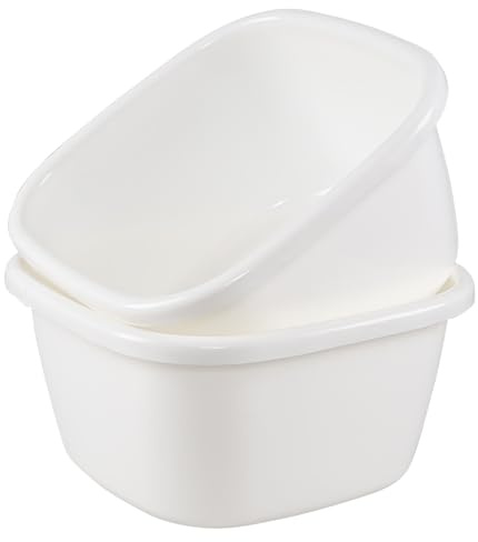 Nihenok 2 Pack 18 Quart Large Deep Plastic Wash Basins, Square Dish Pan, Kitchen Sink Dish Washing Bin, White