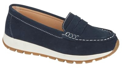 Women's Genuine Suede Loafer Cushioned Chunky Sole Slip-On Shoes (Navy, UK Footwear Size System, Adult, Women, Numeric, Medium, 7)
