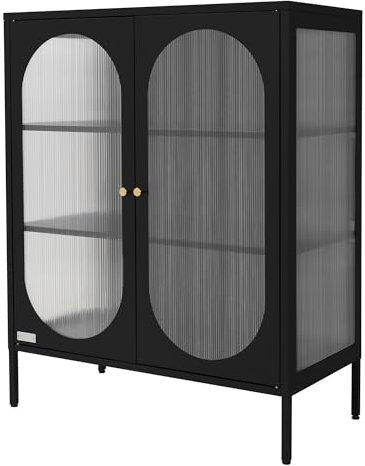 ML-Design Vitrinenschrank 80x102,5x40 cm, Schwarz, Vitrine mit 3 Ablage-/Regalfächer & 2 Türen, Wohnzimmer Metallschrank aus Stahl, Industrieller Stil, Kommode Bücherschrank Aktenschrank Standschrank