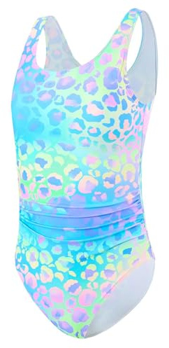 DivingBirds Maillots de Bain Fille 1 Piece Anti UV Maillot de Bain Ado Fille Manche Short Maillot de Bain Enfant Fille, Bleu 9-10 Ans