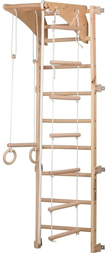 Supporto multifunzione per bambini e adulti – Attrezzo fitness a casa con barra per trazioni, anelli da ginnastica, scala e corda da arrampicata – (Eco-Pine).