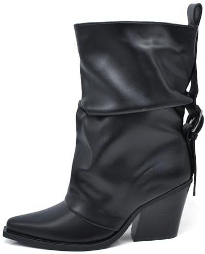 IF Stivaletti Donna con Tacco e Cinturino Punta Affusolata Gambale Drappeggiato 2701-5 nero N.40