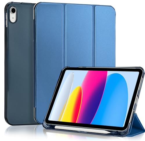 4UBonLife Cover Per iPad (A16) 11a Generazione 11 Pollici 2025, iPad 10a Generazione10,9 2022 con Portapenna, Custodia Protettiva Sottile con Retro Rigido Traslucido Guscio Case, Blu Scuro