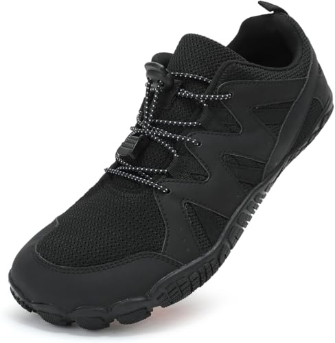 Qynthra Zapatos Descalzos Hombre Mujer Minimalistas Punta Ancha 5 Dedos para Trail Running Fitness Escalada Senderismo Ciclismo Transpirable,Negro,38 EU