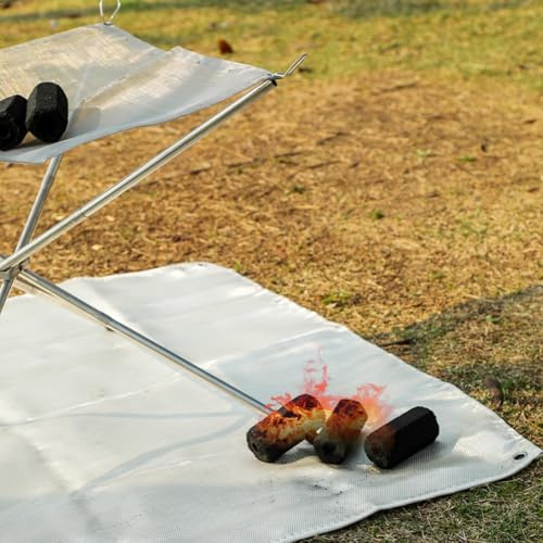 Besttoolifes Alfombrilla ignífuga para barbacoa y fuego, alfombrilla protectora de fibra de vidrio resistente al calor para madera, hormigón y hierba, plegable para acampar y salir