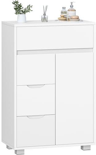 Hzuaneri Mobile Bagno, 4 Cassetti e 1 Anta, Ripiani Regolabili, Grande Capacità di Stoccaggio, Moderno, per Soggiorno o Bagno, Dimensioni, 30 x 55 x 82 cm, Bianco SC05503X