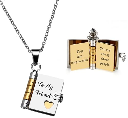 To My Friend Book Necklace – Friendship Gifts for Women Men – Flip Book Pendant for Best Friend BFF Sister – Birthday Christmas Best Friend Sentimental Gifts for Women Jewelry Long Distance Friendship