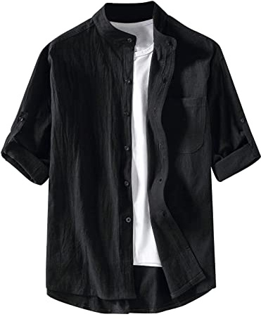 Camisa Verano Hombre Manga Corta Camisas Ligero Shirts Elegante Slim Fit Ropa Casual Traje Transpirable Primavera Tallas Grandes Lino