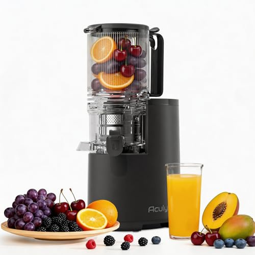 Aculya Life Entsafter Slow Juicer, große Öffnung von 130 mm, 1,9 L Fassungsvermögen, 250 W, Vorwärts/Rückwärtslauf, hoher Ertrag, leicht zu reinigen mit Bürste, schwarz matt