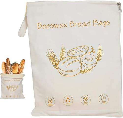 Bolsas de algodón con cremallera ancha para pan de cera de abeja para masa madre, XL de 17 x 13 pulgadas, bolsas de almacenamiento de alimentos reutilizables con cremallera, bolsa de almacenamiento de