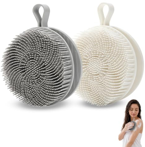 2PCS Brosse de Douche Exfoliante et Massante en Silicone, Brosse de Bain Hygiénique et Durable, Pour Tous Types de Peaux, Nettoyage en Profondeur, Design Ergonomique, Compact et Longue Durée