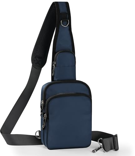 BROADREAM Bolso Antirrobo para Hombro, Bolso de Pecho, Bandolera, Bolso Cruzado, Bolso de Hombre y Mujer Pequeño, Bolsos de Mano con Cerradura y Bloqueo RFID, azul, 5 B x 7,9 H x 2,2 T