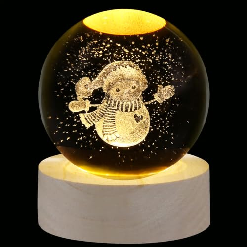 XIANNVXI 3D Christmas Snowman Crystal Ball Paperweight,with Luminous Base | 60mm Novelty Cute Xmas Christmas Ornament for The Home,Unusual Thoughtful Present for Christmas,Secret Santat,Stocking Filler