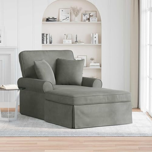 Holepyr Chaiselong ljusgrå av manchestertyg med kjol och 2 kuddar 91 x 157 x 91 cm lounge liggstol för vardagsrum sovrum relaxzon läsning och avkoppling