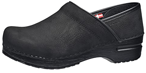 Sanita Professional | Zoccoli Chiusi in Pelle Oliata da Donna | Originale Fatto a Mano in Pelle Flessibile | Plantare Anatomico in Schiuma Morbida | Nero | 37