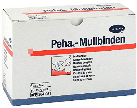 HARTMANN 3040510 Peha Mullbinden, 4m Lang, Lose in Kartons, 4m x 6cm, 20 Stück