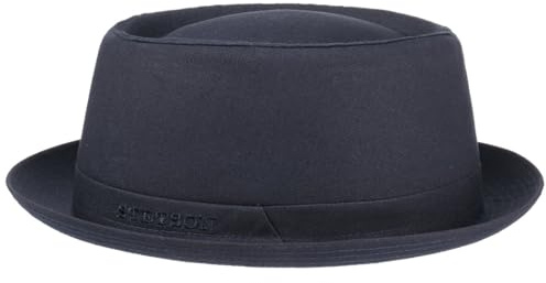 Stetson Athens Cotton Porkpie Hut Made in Italy Damen Herren Sommer Winter Herbshut mit Innenfutter dunkelblau 61 cm