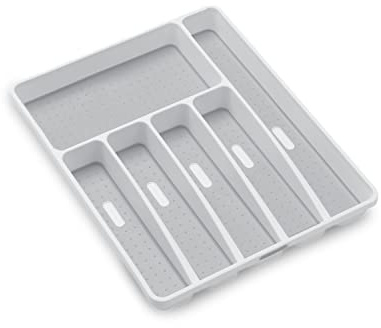 madesmart Classic Large Silverware Tray - White |CLASSIC COLLECTION | 6-Compartments| Kitchen Drawer Organizer | Soft-Grip Lining and Non-Slip Rubber Feet | BPA-Free