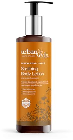 UrbanVeda Soothing Body Lotion | Natural Moisturiser for Calming the Skin | Hydrating Moisturiser with Aloe Vera & Sandalwood | Body Moisturiser for Dry Skin | Body Lotion Women & Men | 250 ml