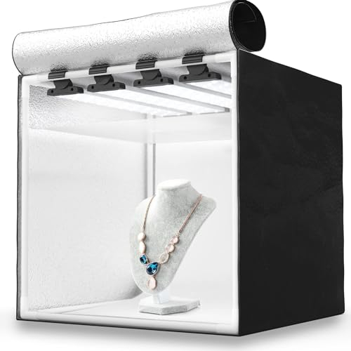 HAVOX - Estudio fotográfico HPB-40XD - Caja de luz portátil con Cuatro Tiras de LED inclinables – Lightbox de 40x40x40cm - Iluminación de 5500K - 26.000 lúmenes - Sistema antideslumbrante