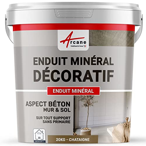 Enduit minréral decoratif interieur | Aspect/Effet beton pour sol et mur toute pièce intérieure - 20 kg Châtaigne - ARCANE INDUSTRIES