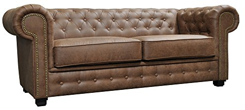 Sofas and More Astor Chesterfield Style Sofa Set 3+2 Seater Armchair Brown Faux Leather (3 Seater)