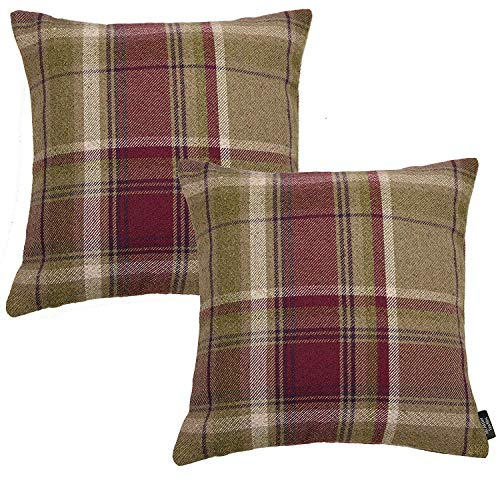 McAlister Textiles Set of 2 Heritage Mulberry Purple Tartan Check Cushion Covers Square Throw Pillows for Bed or Sofa 43x43 Cm - 17x17 Inches