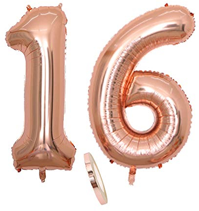 2 Luftballons Zahl 16, Nummer 16 Luftballon Rosegold Mädchen,40 Aufblasbar Helium Folienballon Roségold Ballons Figuren,Riesen ballon für Geburtstag Party Dekoration, Abschlussball (xxxl 100cm)