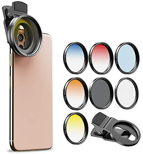 Apexel 52mm Filter Lens Kit (Graduated Filter Lens-Red Orange Yellow Blue, CPL, ND32, Star Lens-6 Point) for Smartphone Camera Canon Nikon Sony Olympus