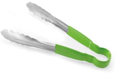 HENDI Servierzange HACCP, Griff beschichtet in den HACCP farben, Küchenzange, Lebensmittel Zange, Grillzange, Kochzange, 300mm, Edelstahl, Grün