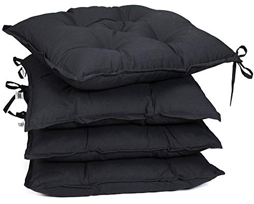 DETEX® Sitzkissen Stuhl 4er Set 55% Baumwolle Wasserabweisend 45x45cm Visko-Effekt Waschbar Reißfest Stuhlkissen Sitzpolster Gartenstuhl Anthrazit