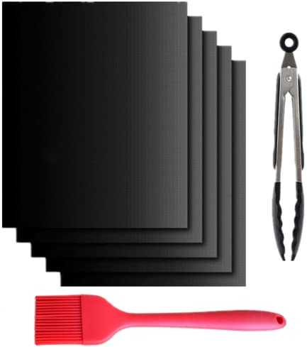 BBQ Grillmatte für Gasgrill 5er Set 40x60CM Grillmatten Grillplatte Gasgrill fur Holzkohlegril, Backmatte Backpapier Wiederverwendbar