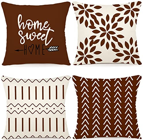 YCOLL Kuddfodral Set med 4 kuddfodral Linne Kuddfodral Dekorativa kuddfodral Trädgårdssäng Soffkudde 40 x 40 cm (set med 4)