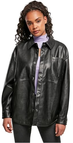 Urban Classics Camicia da Donna in Finta Pelle, Nero, M