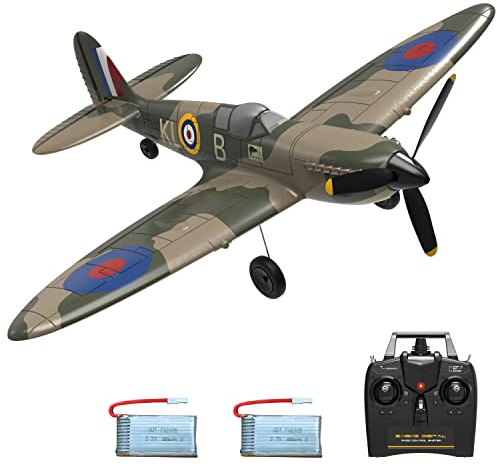 VOLANTEXRC RC Plane WWII Spitfire Remote Controlled Plane with Upgraded Canopy,Xpilot Stabilization System & One Key Aerobatic Radio Control Airplane for Beginner&Adult (76112v2 Green)