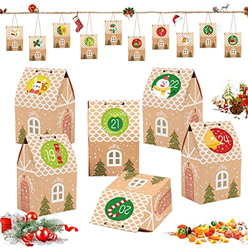Adventskalender zum Befüllen Häuser, 25 Adventskalender Häuser mit 2 Blätter Zahlenaufklebern, Diy Adventskalender Kisten, Adventskalender Haus, Weihnachtskalender Selbst Befüllen