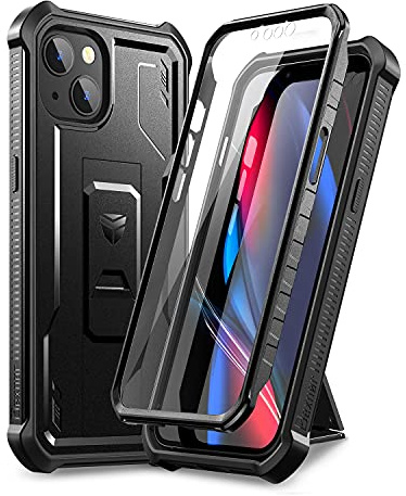 Dexnor for Apple iPhone 13/14 Case, [Built in Screen Protector and Kickstand] Heavy Duty Military Grade Protection Shockproof Protective Cover for Apple iPhone 13/14 - Black