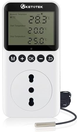 KETOTEK Presa Termostato Timer Giorno/Notte con Sonda 220V, Digitale Rettili Terrario Termostato con Spina e Presa Riscaldamento/Raffreddamento Regolatore di Temperatura