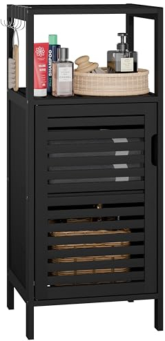 HITNET Armario de baño de pie, Mueble Auxiliar de baño, Pequeños Gabinete Almacenamiento de bambú Estrecho de 4 Niveles, Armario de Cocina de una Sola Puerta Que Ahorra Espacio, Negro