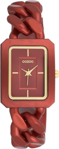 Oozoo - Timepieces Damen Uhr Rot | Armbanduhr Damen mit Kunststoffarmband | Moderne Uhr für Frauen - Edle Analog Damenuhr in Rechteckig C11277 (24mm)
