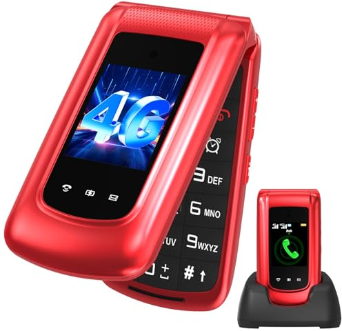 uleway T380D Telephone Portable Senior 4G, Téléphone à Clapet Débloqué avec Grandes Touches, Double Écran 2,4+1,77,Caméra,HD Voice,SOS,Socle Chargeur Inclus