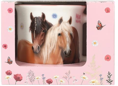 Depesche 12908 Miss Melody Flowers - Tasse avec Motif de Chevaux et Impression dorée, Tasse à Boire en Porcelaine avec Anse, contenance env. 250 ML