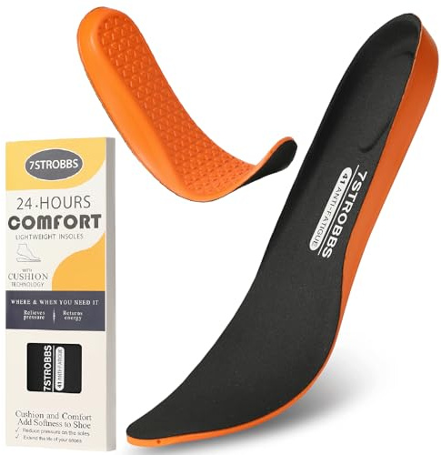 7STROBBS Insoles for Men, Comfort Gel Inner Soles, Cushion Shock Absorber Work Inserts,Non Slip Innersoles Replacement Insole for Walking Boots, Work Shoes, Hiking Boot, Trainers Black UK 9