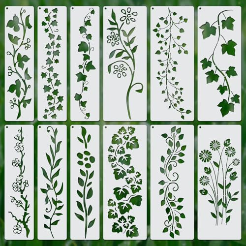 12 plantillas de hojas de vid, plantillas florales reutilizables para pintar sobre madera, dibujo, lienzo, manualidades, decoración del hogar, arte de pared