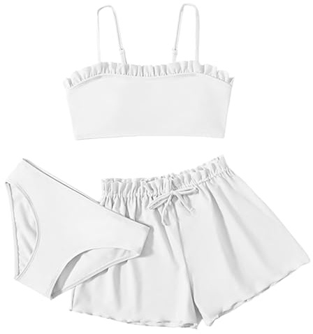 Costume Bagno per Ragazze - Costume Intero Carino Ragazza 3 Pezzi Bikini Tuta Estate Spiaggia Bambini Nuoto Costume Spiaggia Crop Top + Pantaloncini 1/2/3-Pezzi Beachwear Tankini con Gonna Bagno