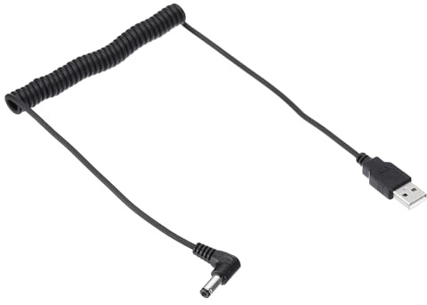PATIKIL Câble Enroulé USB 2,0 A Mâle vers DC 5,5 mm x 2,1 mm, Câble Adaptateur de Connecteur de Fil Élastique à Angle de 90 Degrés pour Ordinateur Portable DVR Routeur Enceinte, Noir