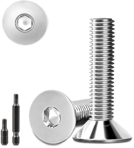 40 viti a testa svasata in acciaio inox M6 x 20 mm, viti in acciaio inox M6, a testa svasata con 2 viti a testa esagonale DIN 7991/ISO 10642 (argento)